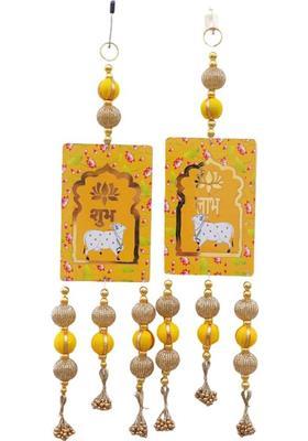 CTW CTW Shubh Labh Door Hanging for Diwali Floral Wall Hangings for Home Decorative Showpiece - 30 cm&nbsp;&nbsp;(Wood, Yellow)