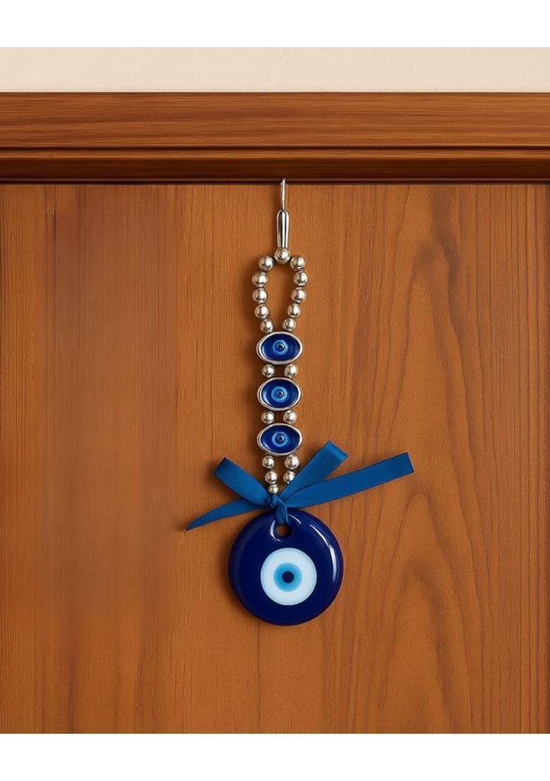 sculpmart Evil Eye Wall Hanging With 3 Oval Eye Design & Silver Finish for Home & Gifting Decorative Showpiece - 17 cm&nbsp;&nbsp;(Metal, Blue) - Indya