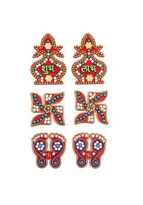Macsen Acrylic Designer Shubh Labh Sticker, Swastika and Laxmi charan paduka for Door and Wall Decoration, Diwali Decor Set - 6 Piece (Set of 3) Decorative Showpiece - 7.5 cm&nbsp;&nbsp;(Plastic, Multicolor)
