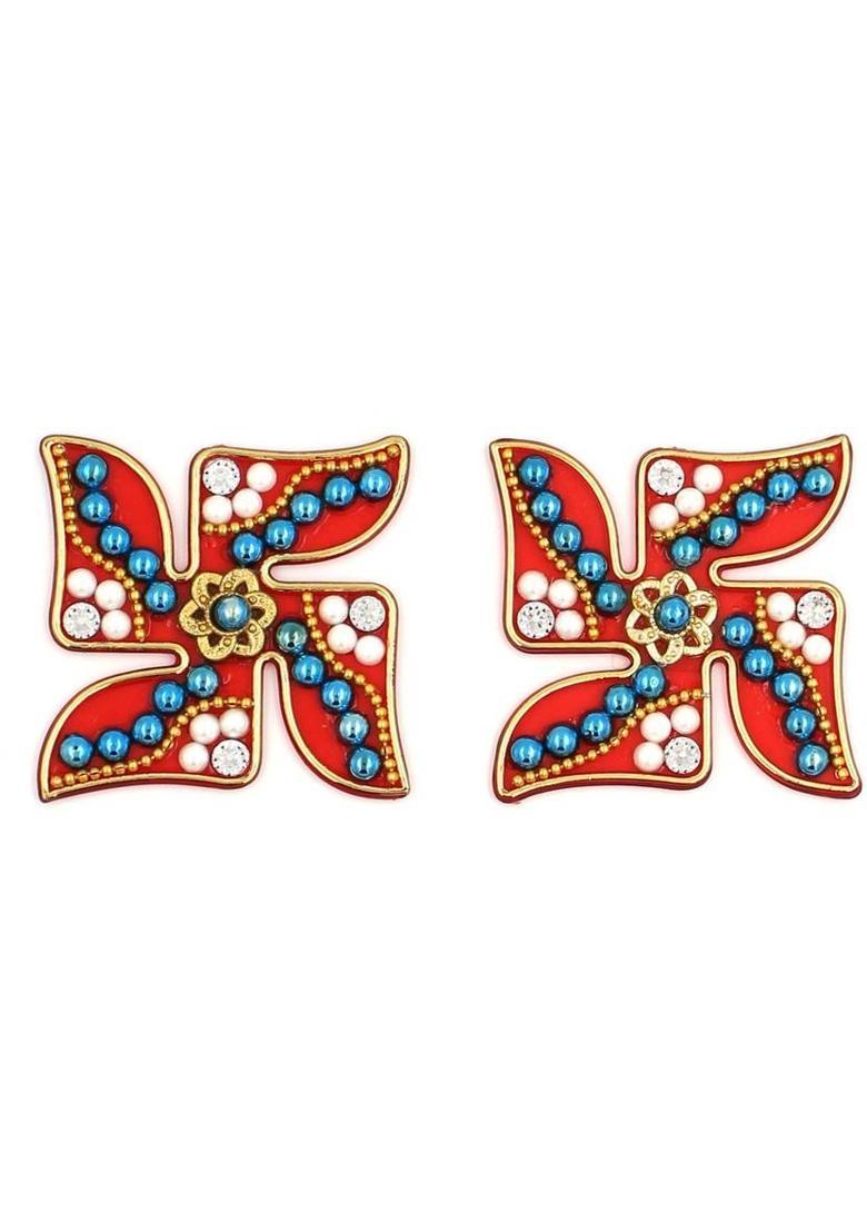 Macsen Acrylic Designer Shubh Labh Sticker, Swastika and Laxmi charan paduka for Door and Wall Decoration, Diwali Decor Set - 6 Piece (Set of 3) Decorative Showpiece - 7.5 cm&nbsp;&nbsp;(Plastic, Multicolor) - Indya