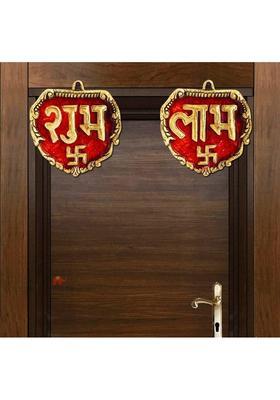 SP Handicrafts Metal Door Hanging Shubh Labh Engraved with Swastik Decorative Showpiece - 11 cm&nbsp;&nbsp;(Aluminium, Gold, Red)
