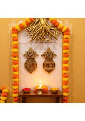Asha Enchant Decor Set of 2 Shubh Labh Kalash Wall Hanging Main Door Entrance Decor Decorative Showpiece - 12 cm&nbsp;&nbsp;(Brass, Gold)