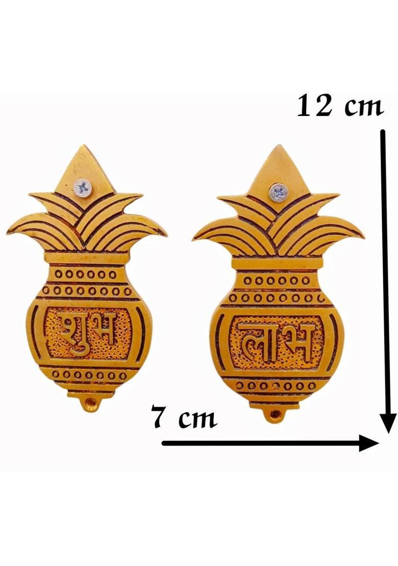 Asha Enchant Decor Set of 2 Shubh Labh Kalash Wall Hanging Main Door Entrance Decor Decorative Showpiece - 12 cm&nbsp;&nbsp;(Brass, Gold) - Indya