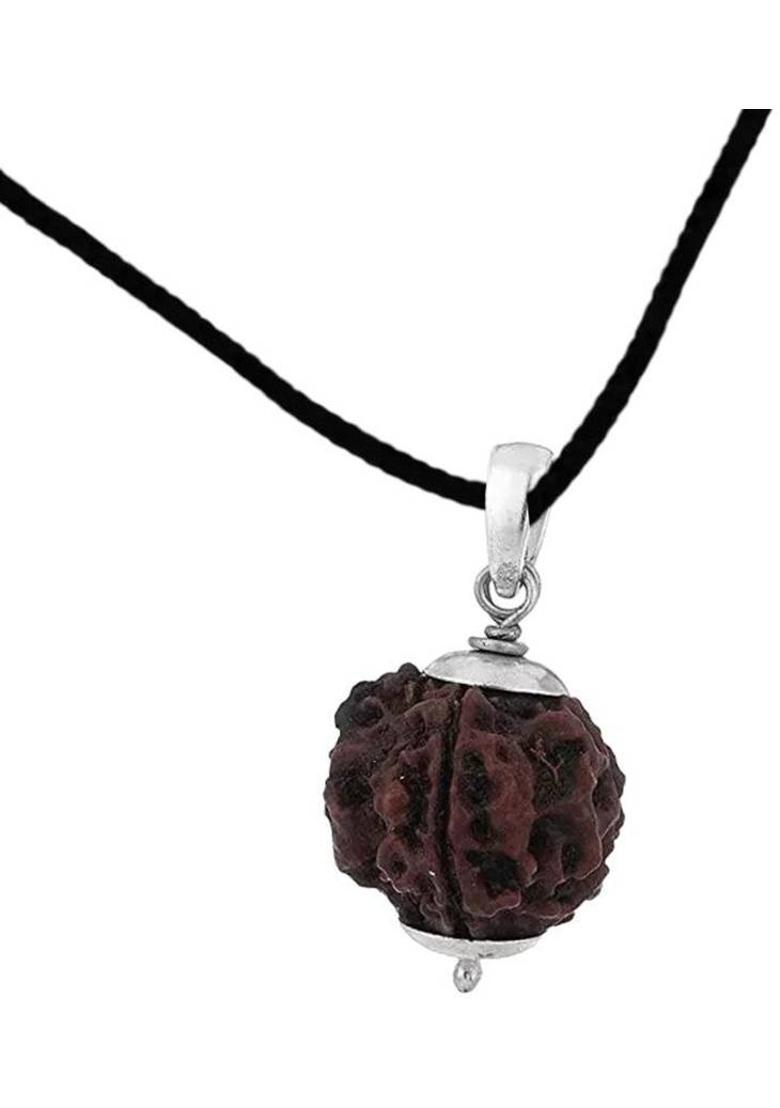FLY PL STORE 4 Mukhi Rudraksha Four Faced Charr Nepali Rudraksh Bead Original & Certified Silver Wood Pendant - Indya