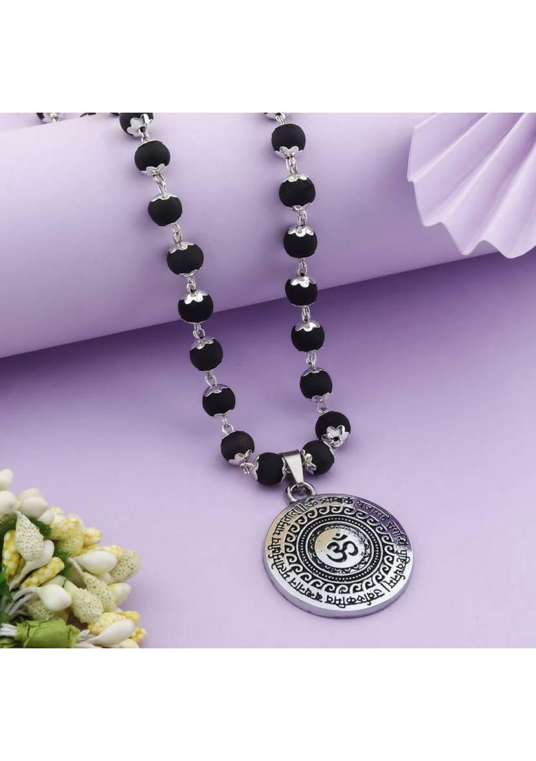 Om MahaMritayunjay Karungali Mala Silver Plated Brass Chain Set - Indya