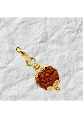 Kuttumb Gems & Jewels Premium Seven Mukhi Rudraksha / Original Indonesia 7 faced / 7 Mukhi Rudraksha Gold-plated Wood Pendant