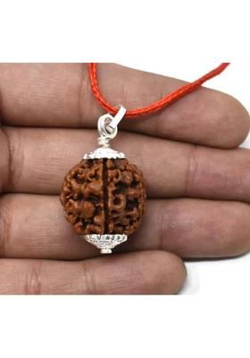 Beautum Natural 5 Mukhi Rudraksha Original Five Face Rudraksha Metal Capped Wood Pendant