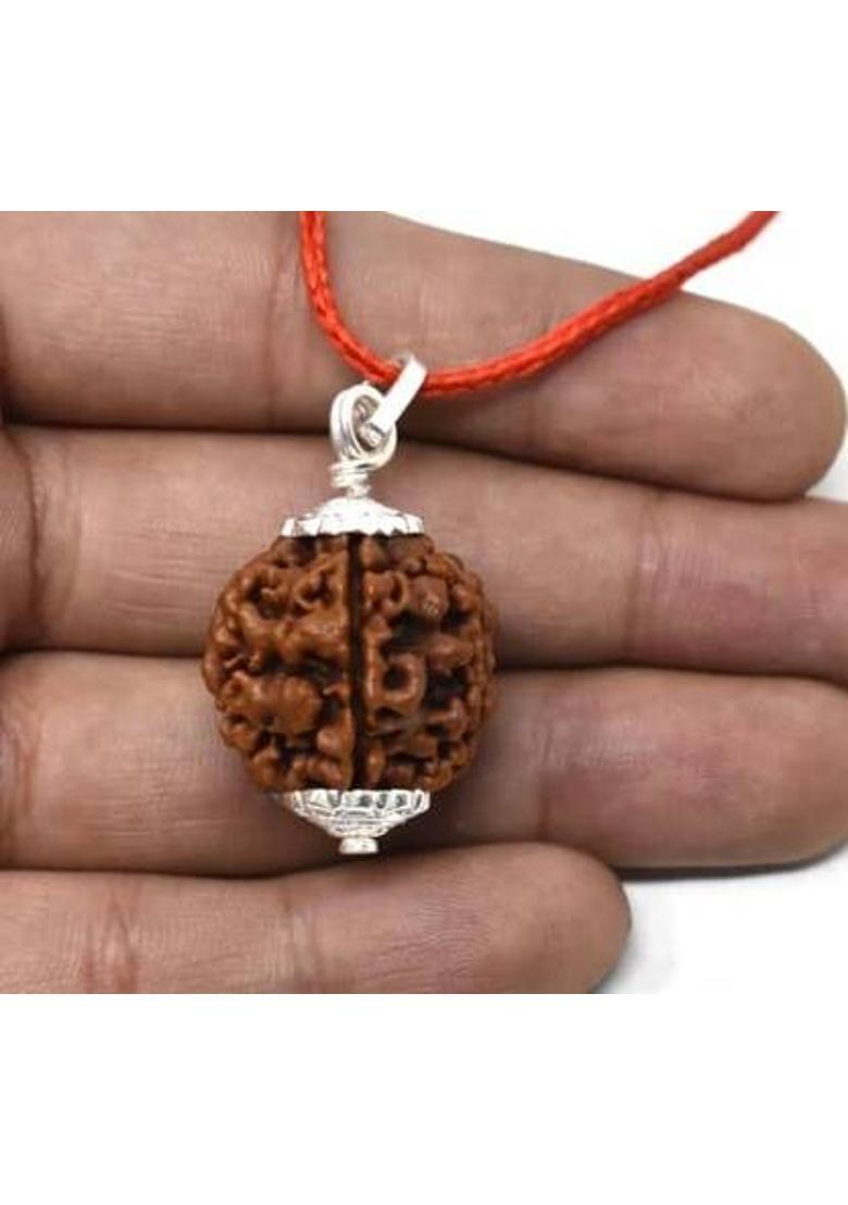 Beautum Natural 5 Mukhi Rudraksha Original Five Face Rudraksha Metal Capped Wood Pendant - Indya