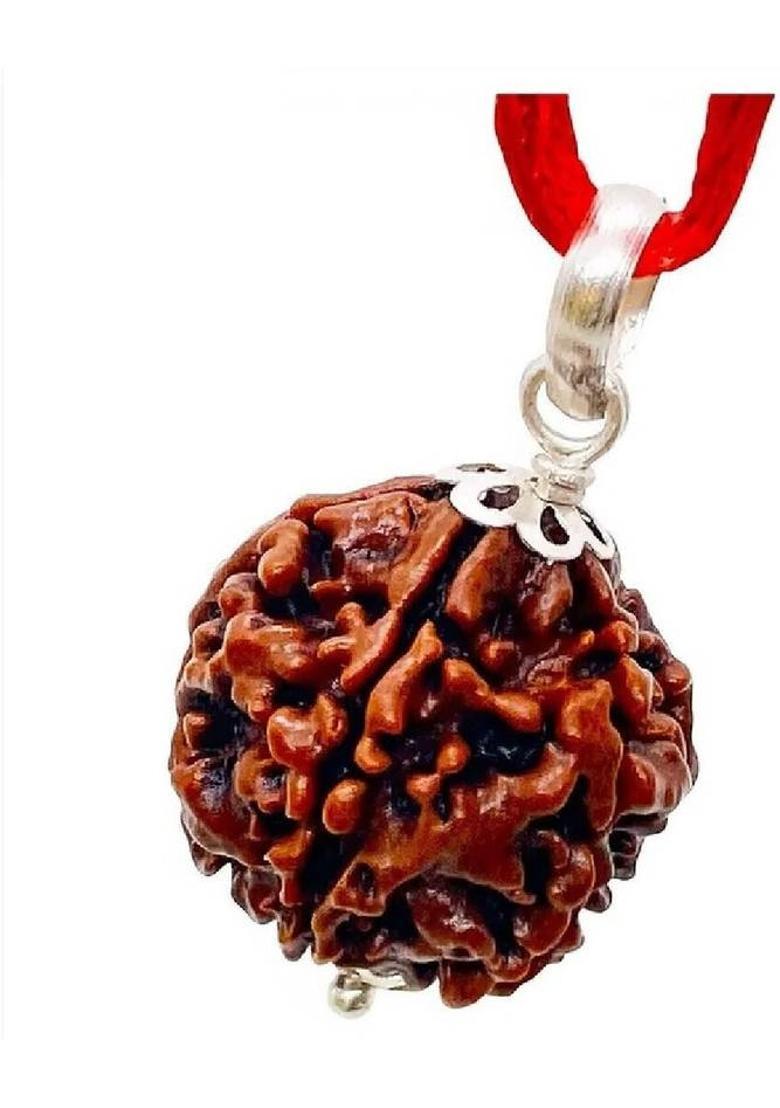 RIKIJAZ Nepali 4 Mukhi Rudraksha Certified Original Pendant Four Face Rudraksha with Lab Silver Wood Pendant - Indya
