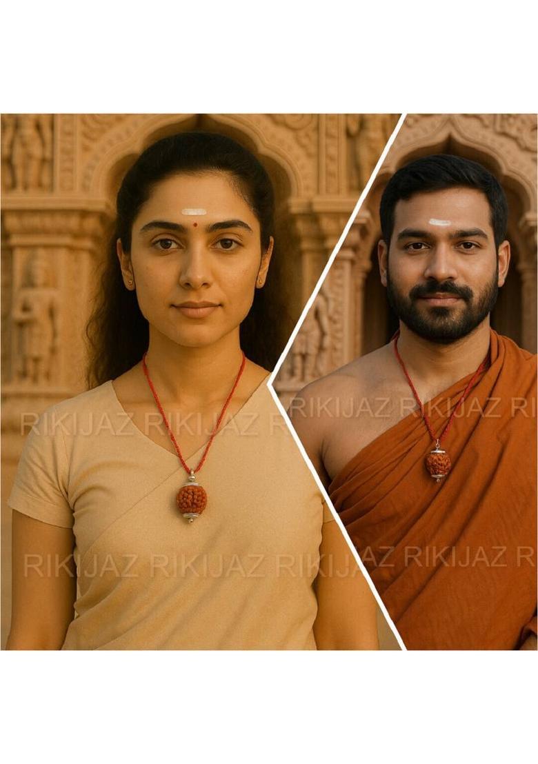 RIKIJAZ Nepali 4 Mukhi Rudraksha Certified Original Pendant Four Face Rudraksha with Lab Silver Wood Pendant - Indya