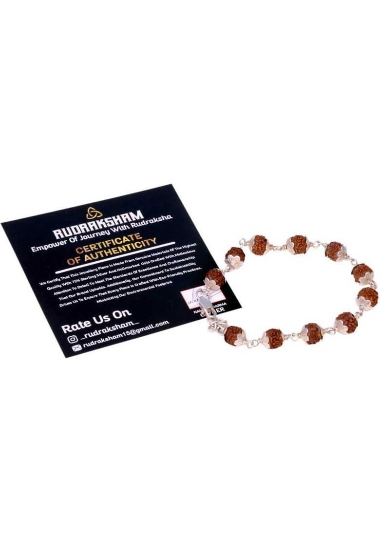 Silver Rudraksha Bracelet With Adjustable Fish Lock Premium Silver, Rudraksha Chain - Indya