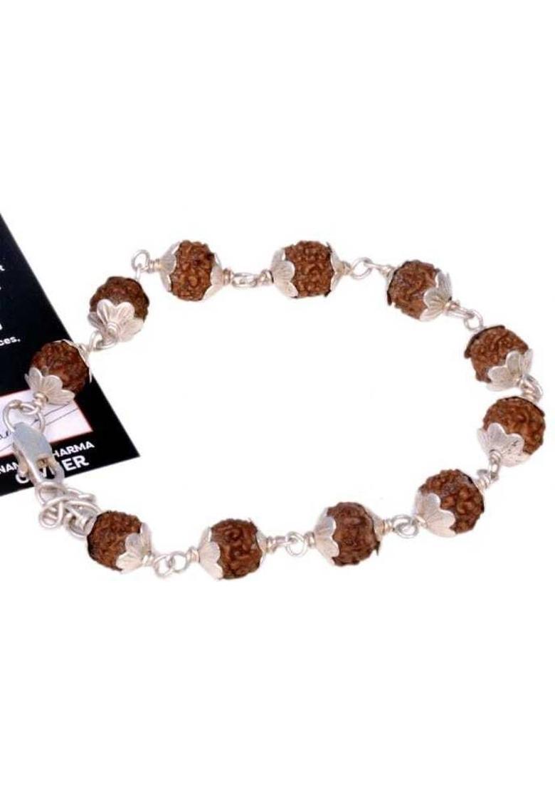 Silver Rudraksha Bracelet With Adjustable Fish Lock Premium Silver, Rudraksha Chain - Indya