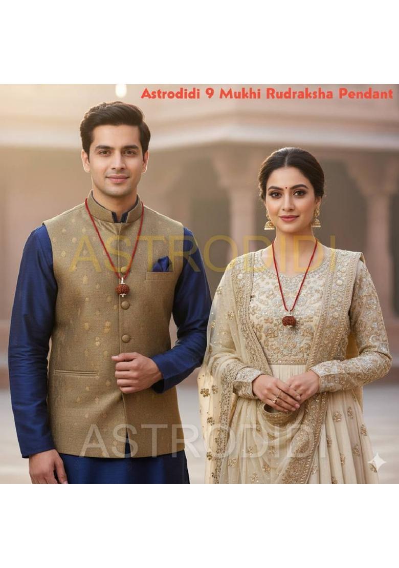 Astrodidi Nine Mukhi / 9 Face Rudraksha Original Nau Mukhee Rudraksha Lab Certified Silver Wood Pendant - Indya