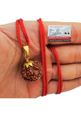 Bharat Collection 5 Mukhi Nepali Rudraksha Five Face Rudraksha Nepali Lab Certified Wood Pendant Gold-plated Beads Brass, Wood Pendant Set