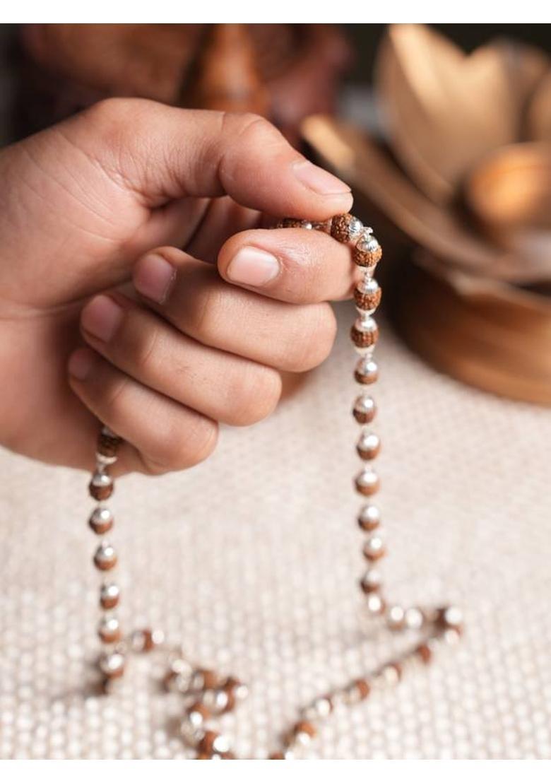 Elegant Rudraksha Mala Silver Plated Rudraksha Necklace - Indya