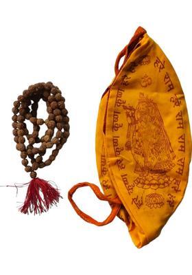 Jap Mala Bag & 100% Genuine Nepali Rudraksha Mala 108+1 Beads For Jap Beads Wood Chain