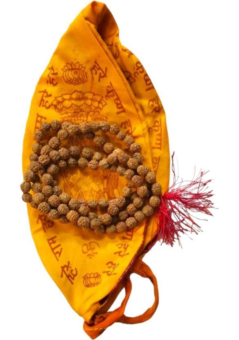 Jap Mala Bag & 100% Genuine Nepali Rudraksha Mala 108+1 Beads For Jap Beads Wood Chain - Indya