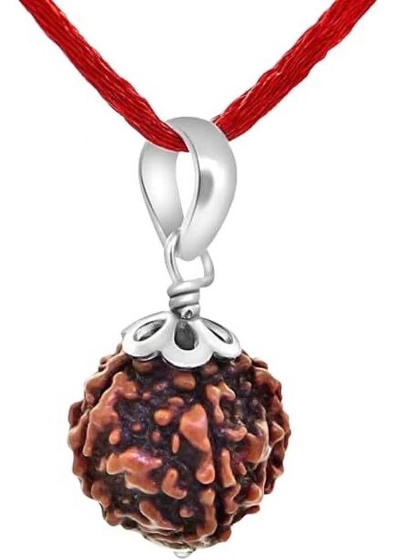 Beautum Original 5 Mukhi Rudraksha Five Face Rudraksha Metal Cap Bead Wood Pendant - Indya