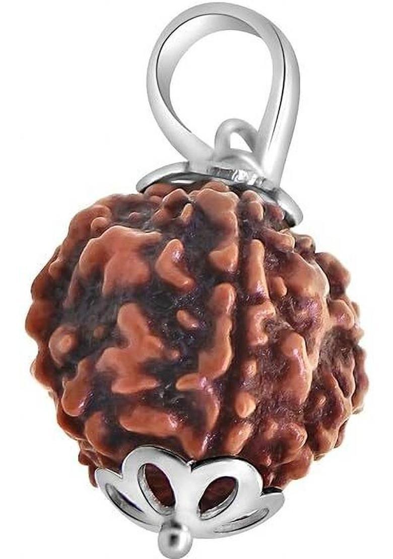 Beautum Original 5 Mukhi Rudraksha Five Face Rudraksha Metal Cap Bead Wood Pendant - Indya