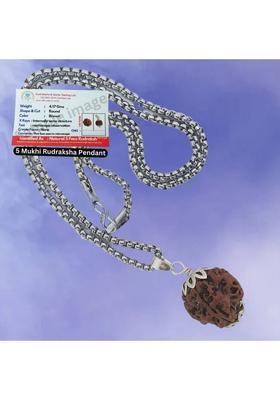 KitaboJi Jewellery 5 Mukhi Rudraksha Original five Face Rudraksha Metal Capped Silver Beads Brass, Wood Locket Set