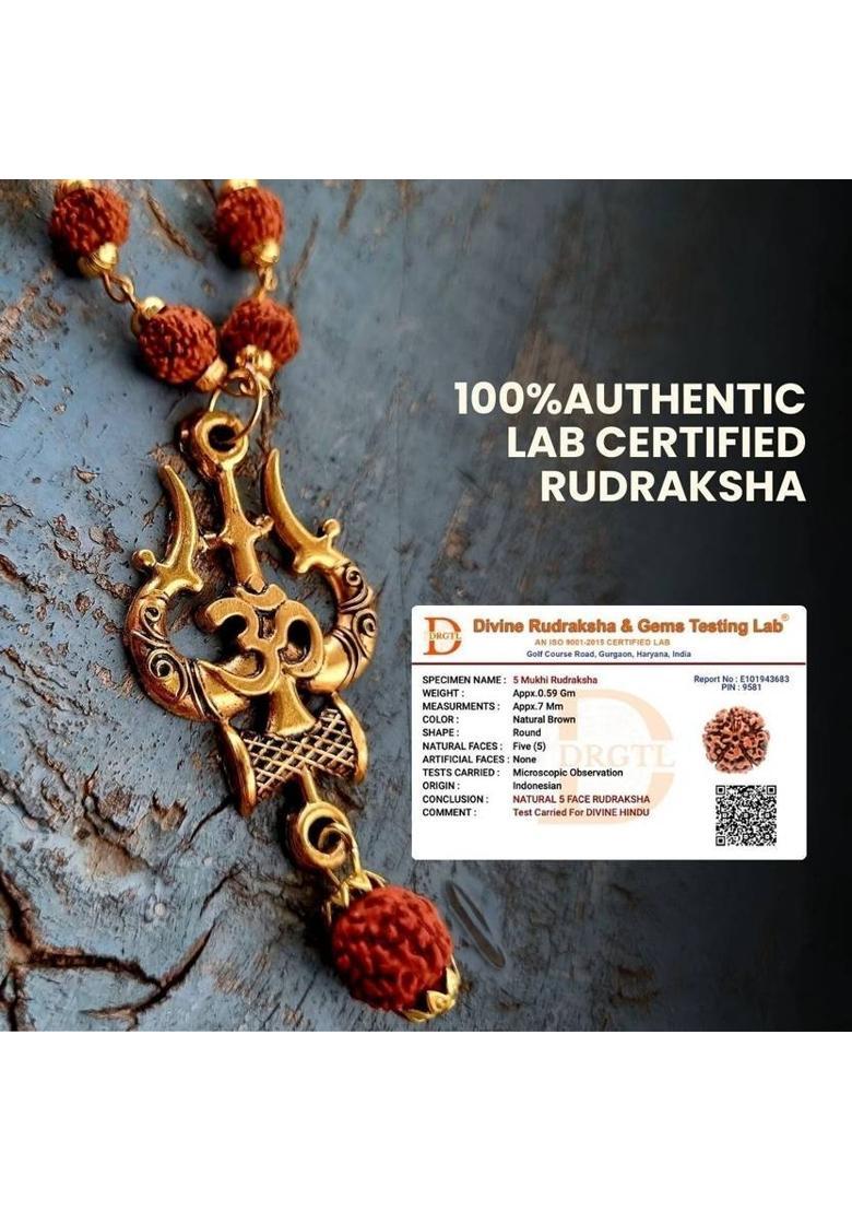 Gold-Plated Om Shiva G Rudraksha Mala | 54 Beads | 5 Mukhi Rudraksha Gold-plated Plated Brass Necklace - Indya