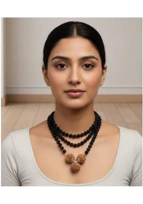 5 Mukhi BLACK Rudraksha Mala(108+1) WITH (4-5-6) GURU MANI Silver Plated Wood Necklace