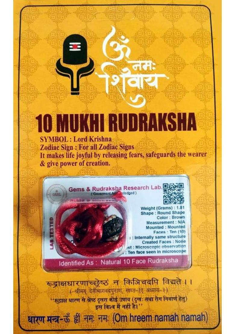 Robin Export Company 10 Mukhi Nepali Rudraksha Ten Faced Rudraksh With lab Tested Certificate Sterling Silver Wood - Indya