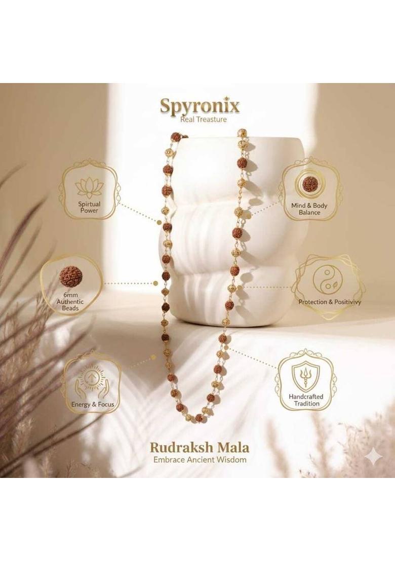 Om Rudraksha Mala – Channel Divine Vibration & Inner Strength Gold-plated Plated Brass, Rudraksha Necklace - Indya
