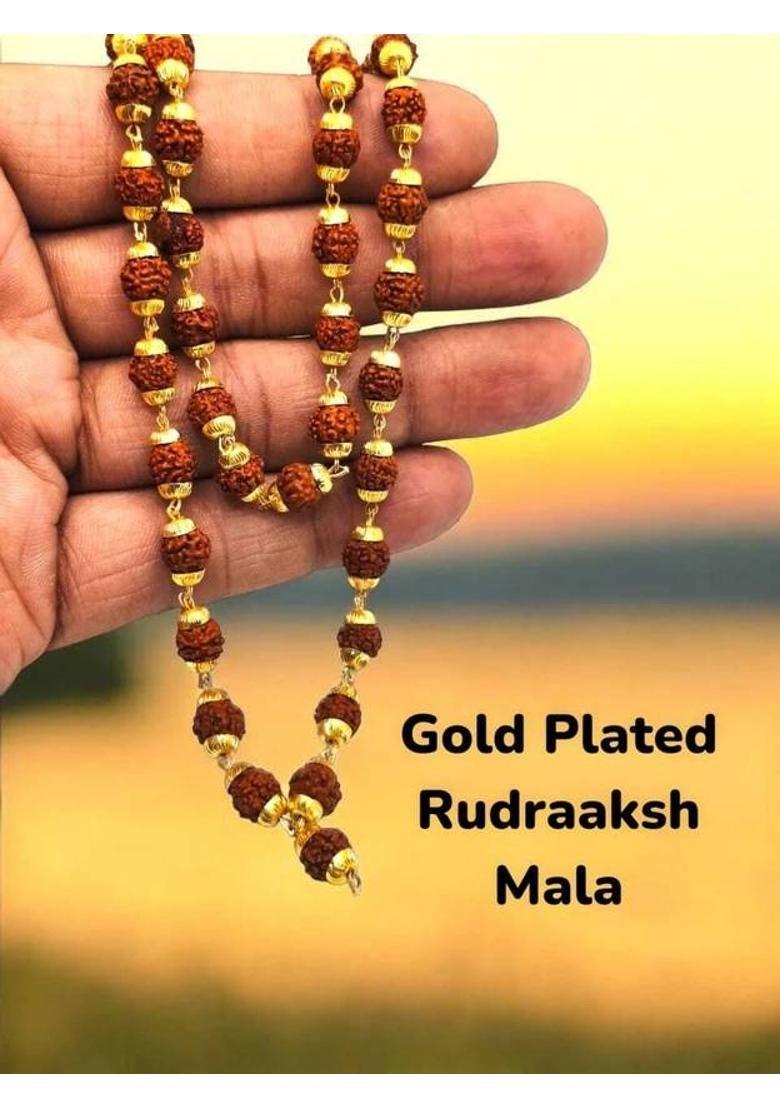 Lab Certified 5 Mukhi/ Faces Rudraksha Jaap Mala, Round Drilled 108 Beads Rudraksha Chain - Indya