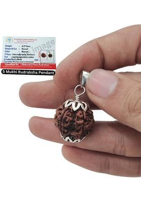 Radhika Collection 5 Mukhi Rudraksha Nepal Original five Face Rudraksha Metal Capped Silver Beads Brass, Wood Pendant Set