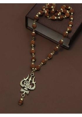 Priyenkera Gold Plated Cup Shiv trishul Damru Rudraksha Mala For Men & Women Brass Pendant