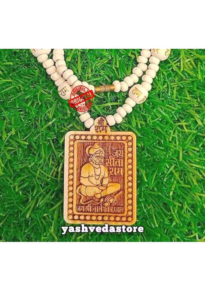 Yashvedastore Bageshwar dham Hanuman Ji locate with Tulsi Mala original Wood Pendant - Indya