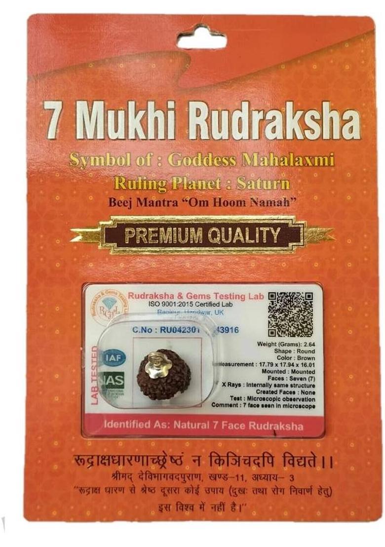 BHAKTI SHRINGAR 7 Mukhi Rudraksha Original Certified Lab Test & X-ray Report Sterling Silver Wood Pendant - Indya