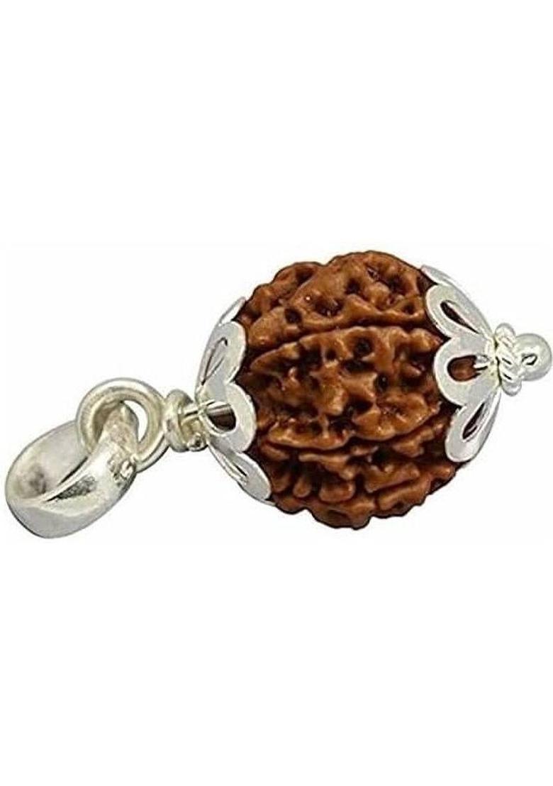 Rudra gems Jewellery Nepali 5 Mukhi Rudraksha Five Face Rudraksha Metal Capped Wood Pendant - Indya