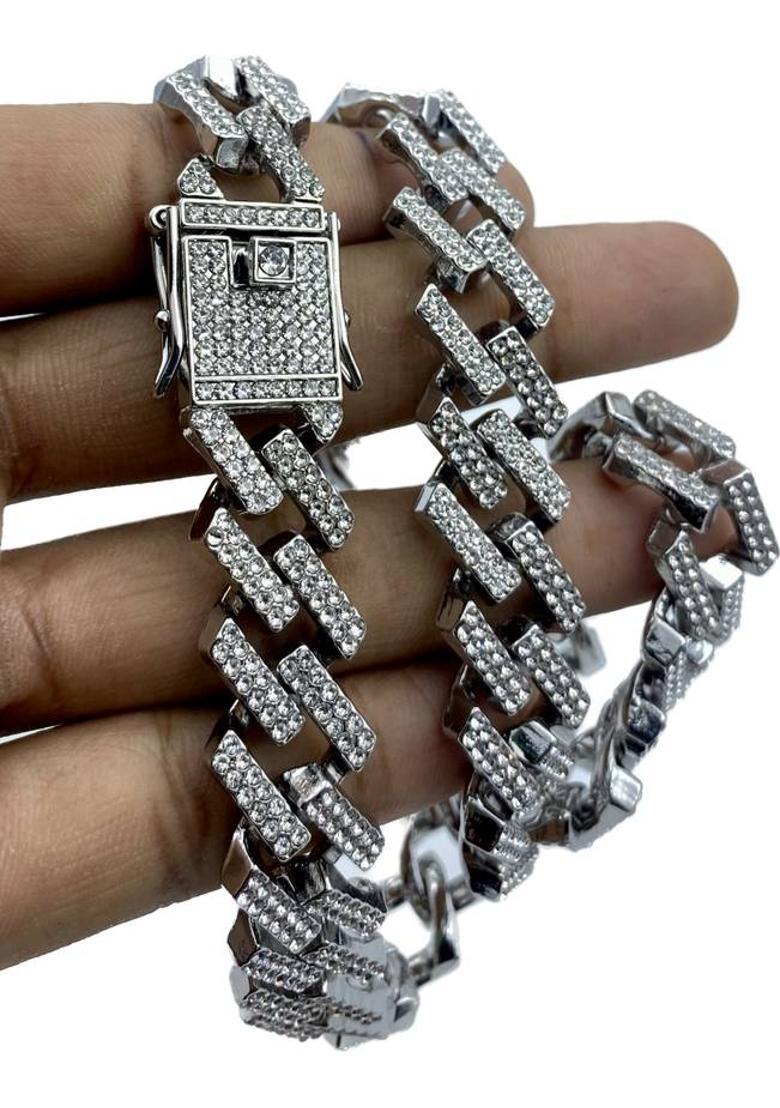Hip Hop Cuban Mc Stan Chain Diamonds Plated Men Ice Chain Silver Plated Silver, Rudraksha, Alloy Chain - Indya