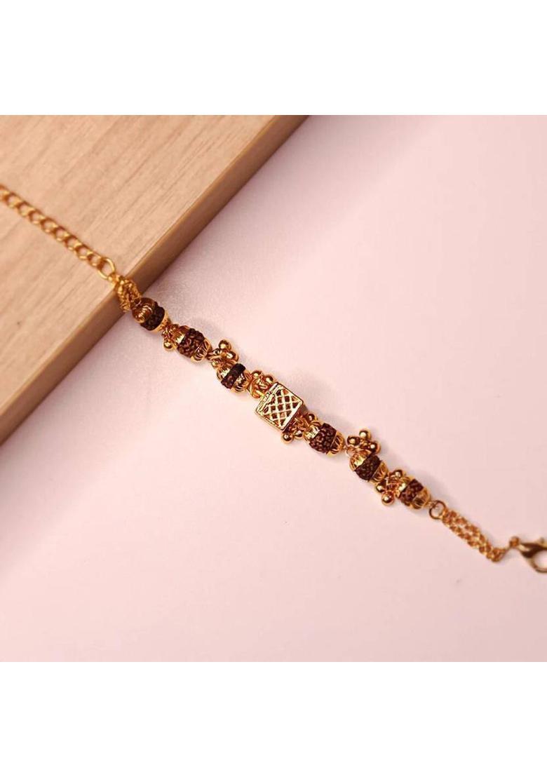 Brass, Rudraksha Gold-plated Charm Bracelet - Indya