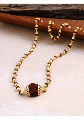 Minprice Natural Rudraksha Bead Mala in High Gold Plated Cap with Big Rudraksha Pendant Gold-plated Brass Pendant