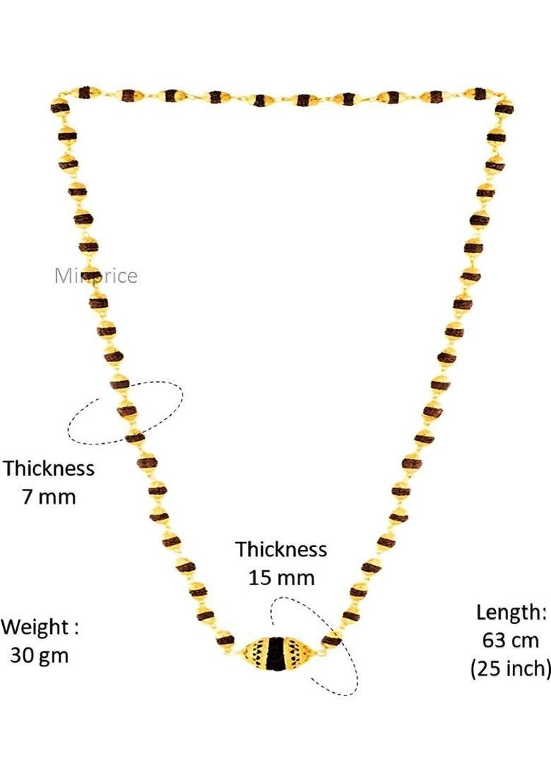 Minprice Natural Rudraksha Bead Mala in High Gold Plated Cap with Big Rudraksha Pendant Gold-plated Brass Pendant - Indya