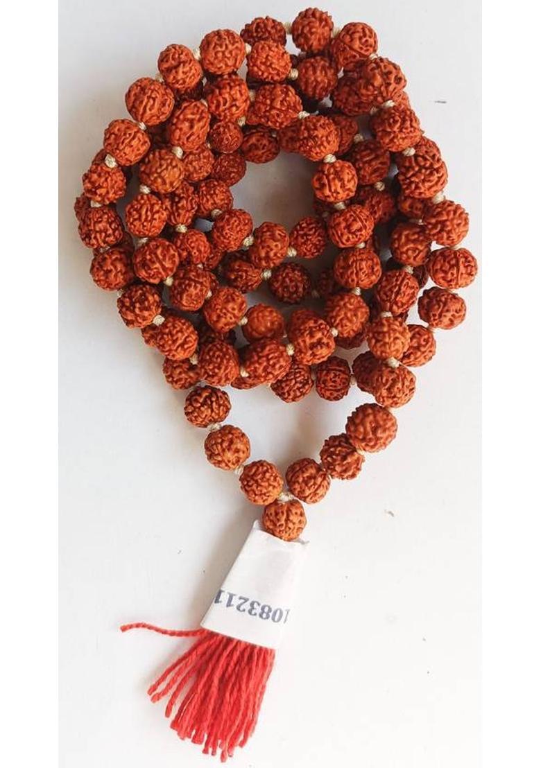 5 Mukhi Original Rudraksha Certified 100% Natural 7mm Japa Mala 108 beads Wood Chain - Indya