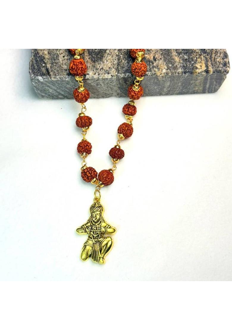 Hanuman Rudraksha Mala Gold-plated Plated Brass, Rudraksha Chain - Indya