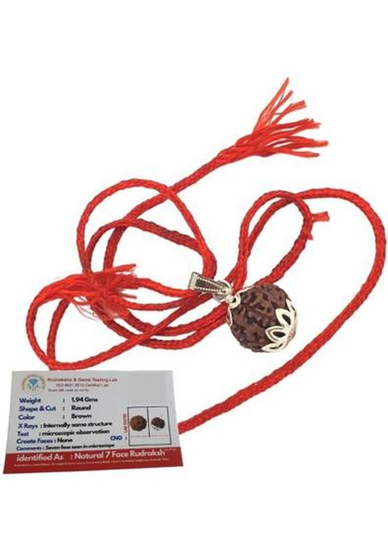 HAPPY CREATION Satmukhi 7 Mukhi Rudraksha Original Original 7 Face Saat Mukhee Rudraksha Silver Wood Locket Set - Indya