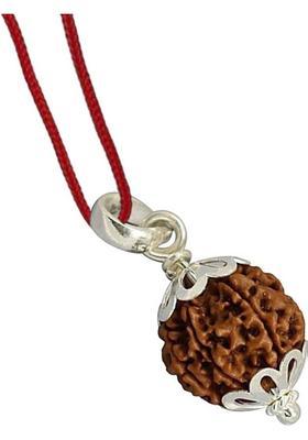 Fine Creation 5 Mukhi Rudraksha Natural Lab Certified (100% Original) Silver Wood Pendant