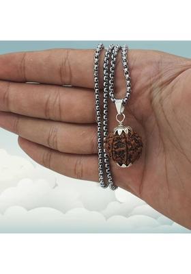 BHAKTI Kripalu Store 5 Mukhi Nepali Rudraksha Five Face Rudraksh With Original Quality Silver Beads Brass, Wood Locket