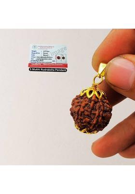 AllenDazzy 5 Mukhi Rudraksha Indian 100% Original & Lab Certified Rudraksh For Men & Women Gold-plated Beads Brass, Wood Locket