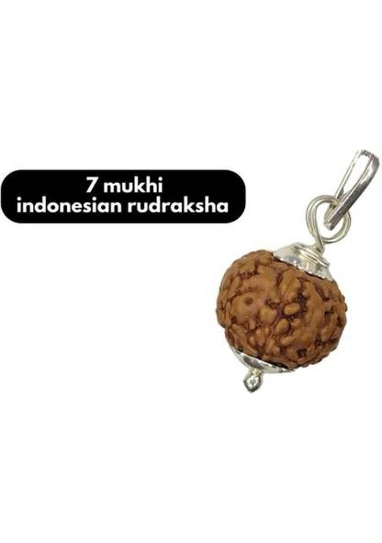 Fine Creation 7 Mukhi Rudraksha indonesian Lab Certified, 100%Original Rudraksha Silver Brass Pendant - Indya