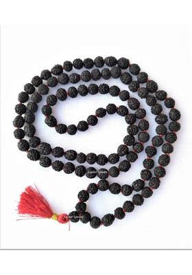 Black Rudraksha Mala 5 Mukhi for Japa Puja and Neck Wearing, 100% Original 108+1 Nos Beads Size 7mm, Black Color for Men and Women Wood Chain