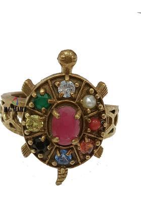 Ashtadhatu Kachua Mahakal Yantra With Para Gold Plated Jadit Brass Gold Plated Ring