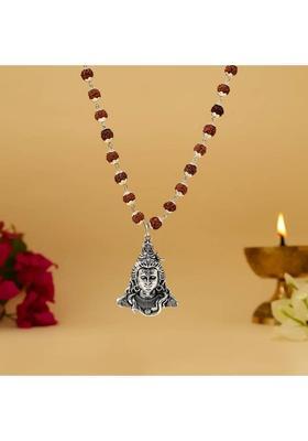 5 Mukhi Rudraksha Necklace | 54 Beads | Strength & Peace | For Men & Women Silver Plated Brass Chain