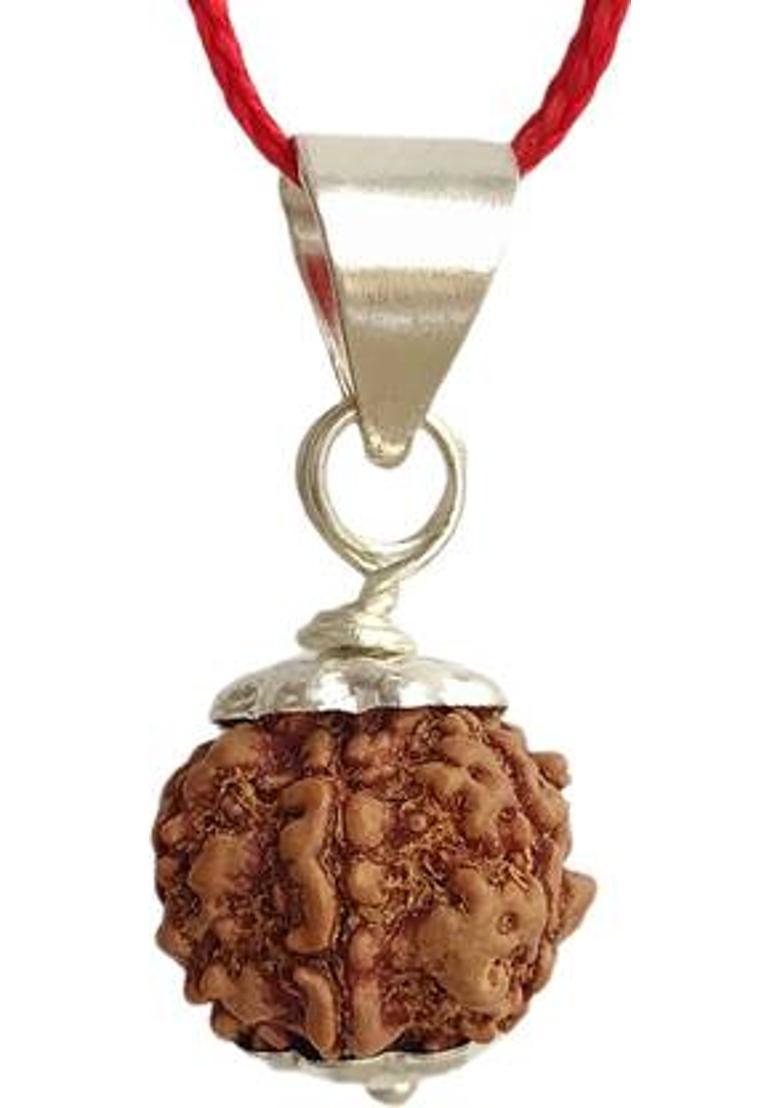 jupiter speaks 7 Mukhi Rudraksha Pendant With Lab Certificate, 100% Original 7 Mukhi Nepali Ruthratcham Bead Size 17-20 mm German Silver Color Brown for Men & Women Wood Pendant - Indya