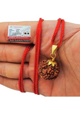 BHAKTI CHIMES Lab Certified Natural 5 Mukhi Rudraksha Bead Five Face Rudraksh Bead Pendant Gold-plated Beads Brass, Wood Locket Set